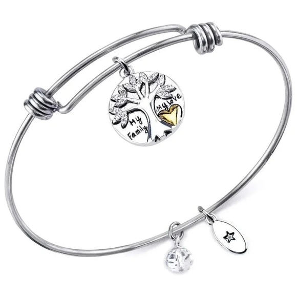 Family Tree My Family,My Love" Adjustable Bangle Bracelet in Stainless Steel NWT - Picture 1 of 3